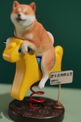 HiPlay JXK Collectible Dog Figure: Rocking Horse Shiba Inu, Expertly Hand-Painted, Lifelike, Safe Resin, 1:6 Scale Miniature Animal Figurine