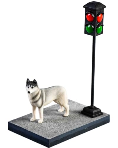 HiPlay JXK Collectible Dog Figure: Husky, Expertly Hand-Painted, Lifelike, Safe Resin, 1:12 Scale Miniature Animal Figurine