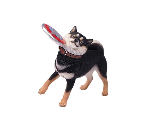 Figura de perro coleccionable JXK: Frisbee Shiba Inu, pintada a mano por expertos, realista, de resina segura, miniatura a escala 1:6, JXK071A