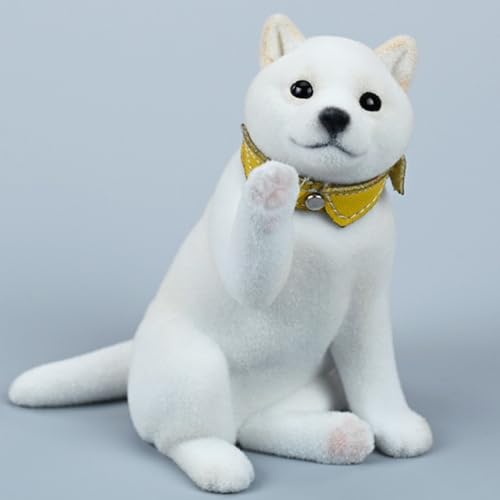 HiPlay JXK Small Collectible Dog Figure: Flocking Shiba Inu, 1:12 Scale Miniature Animal Figurine