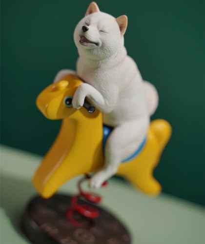 HiPlay JXK Collectible Dog Figure: Rocking Horse Shiba Inu, Expertly Hand-Painted, Lifelike, Safe Resin, 1:6 Scale Miniature Animal Figurine