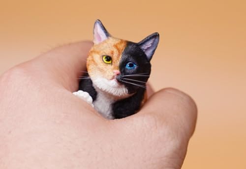 HiPlay JXK Collectible Cat Figure: Cats Eat Food, Expertly Hand-Painted, Lifelike, Safe Resin, 1:6 Scale Miniature Animal Figurine