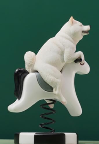 HiPlay JXK Collectible Dog Figure: Rocking Horse Shiba Inu, Expertly Hand-Painted, Lifelike, Safe Resin, 1:6 Scale Miniature Animal Figurine