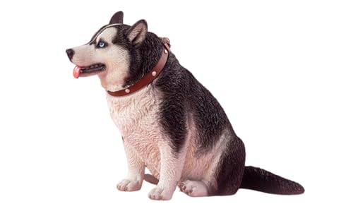 HiPlay JXK Collectible Dog Figure: Fat Husky, Expertly Hand-Painted, Lifelike, Safe Resin, 1:6 Scale Miniature Animal Figurine