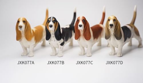 HiPlay JXK Collectible Dog Figure: Basset Hound, Expertly Hand-Painted, Lifelike, Safe Resin, 1:6 Scale Miniature Animal Figurine