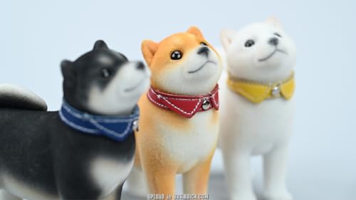 HiPlay JXK Small Collectible Dog Figure: Flocking Shiba Inu, 1:12 Scale Miniature Animal Figurine