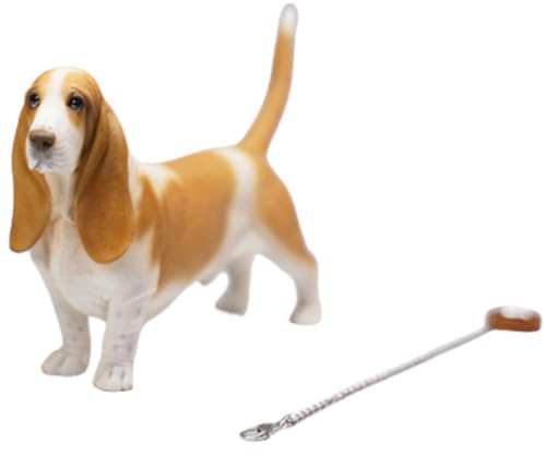 HiPlay JXK Collectible Dog Figure: Basset Hound, Expertly Hand-Painted, Lifelike, Safe Resin, 1:6 Scale Miniature Animal Figurine