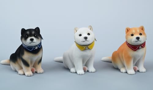 HiPlay JXK Small Collectible Dog Figure: Flocking Shiba Inu, 1:12 Scale Miniature Animal Figurine