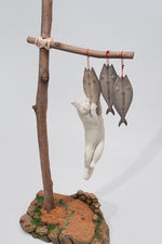 JXK Collectible Cat Figure: Cats That eat Fish 2.0, Expertly Hand-Painted, Lifelike, Safe Resin, 1:6 Scale Miniature Animal Figurine