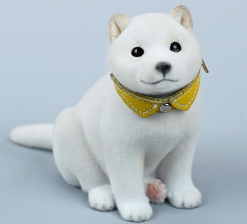 HiPlay JXK Small Collectible Dog Figure: Flocking Shiba Inu, 1:12 Scale Miniature Animal Figurine