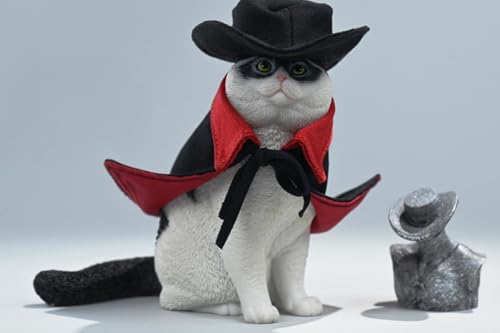 HiPlay JXK Collectible Cat Figure: Zorro Cat Model, Expertly Hand-Painted, Lifelike, Safe Resin, Miniature Animal Figurine CW2303