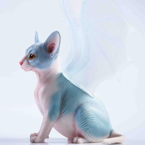 HiPlay JXK Collectible Cat Figure: Sphynx Bat Cat, Expertly Hand-Painted, Lifelike, Safe Resin, 1:6 Scale Miniature Animal Figurine