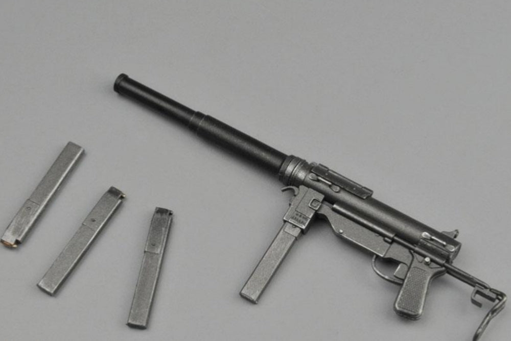 ZYTOYS 1/6 Scale M3 Submachine Gun Grease Gun Model ZY2005 Action Figure Accessory with Silencer and Magazines