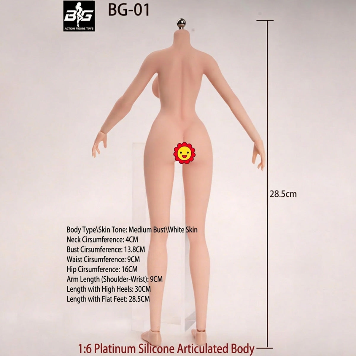 ACTION FIGURE TOYS Seamless Female Platinum Silicone with Stainless Steel Skeleton BG-01–BG-05 Medium/Large/Extra Large Bust, Multiple Skin Tones, Large Hip & Thigh Strap Options 1/6 Scale Action Figure Body