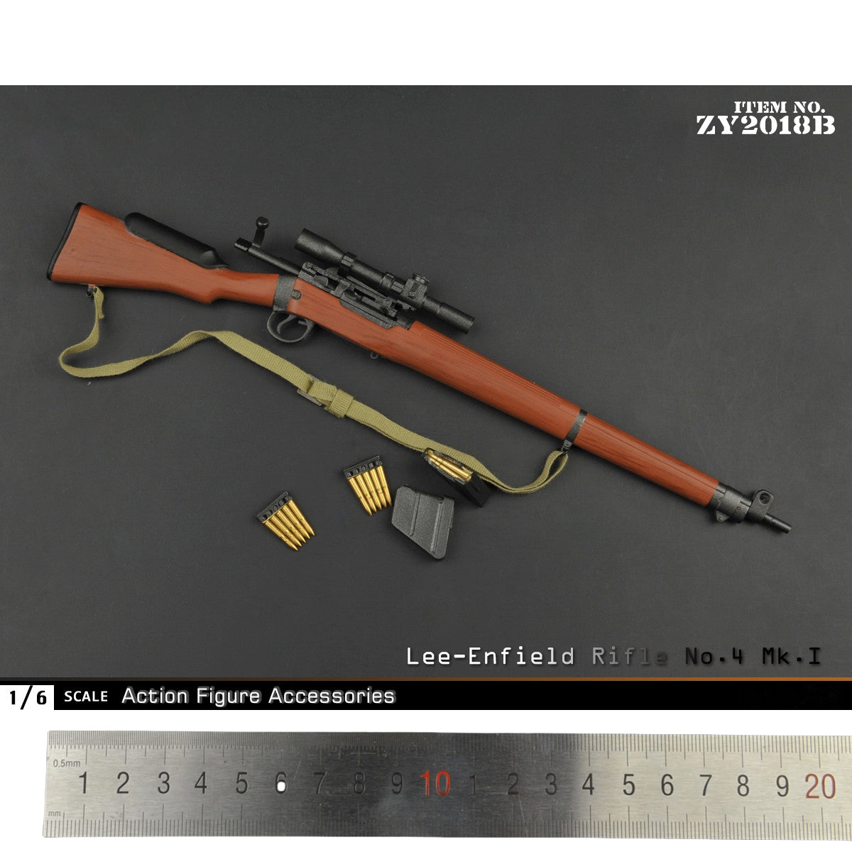 ZYTOYS, WWII British Lee-Enfield No.4 Mk1 Sniper/Rifle Model, Doll Acc