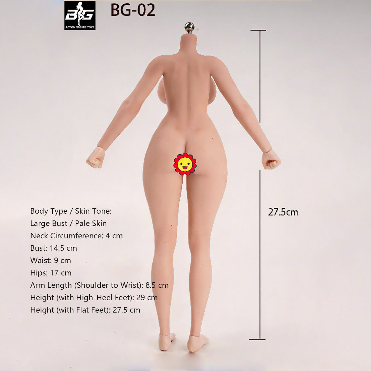 ACTION FIGURE TOYS Seamless Female Platinum Silicone with Stainless Steel Skeleton BG-01–BG-05 Medium/Large/Extra Large Bust, Multiple Skin Tones, Large Hip & Thigh Strap Options 1/6 Scale Action Figure Body
