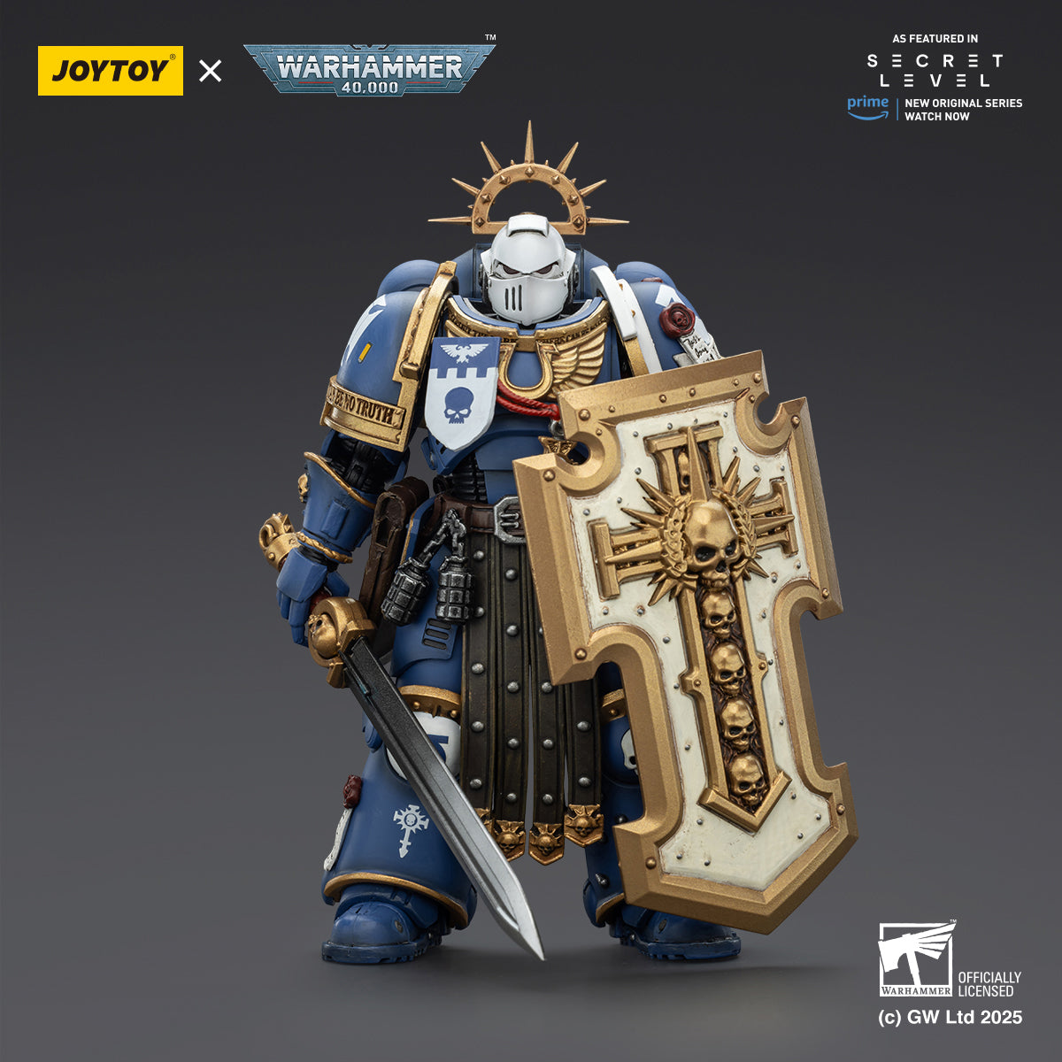 JOYTOY Warhammer Ultramarines Torvald with Power Sword Levantus with Power Sword Metaurus with Power Axe Titus with Laurels of Victory 1/18 Scale Action Figure