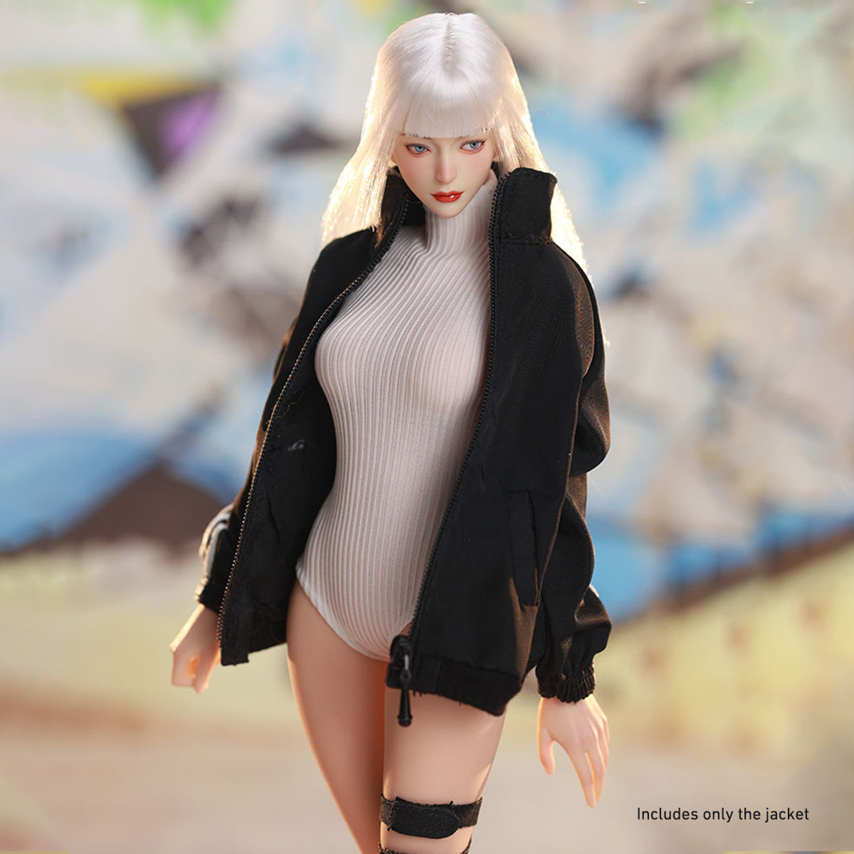 JIAOUDOLL, Female Knee Pads + Bodysuit + Mid-Calf Socks & Female Sportswear Single Jacket & Female Sports Jumpsuit Set Jacket with Jumpsuit, Doll Clothes Accessory for 12-inches Figure