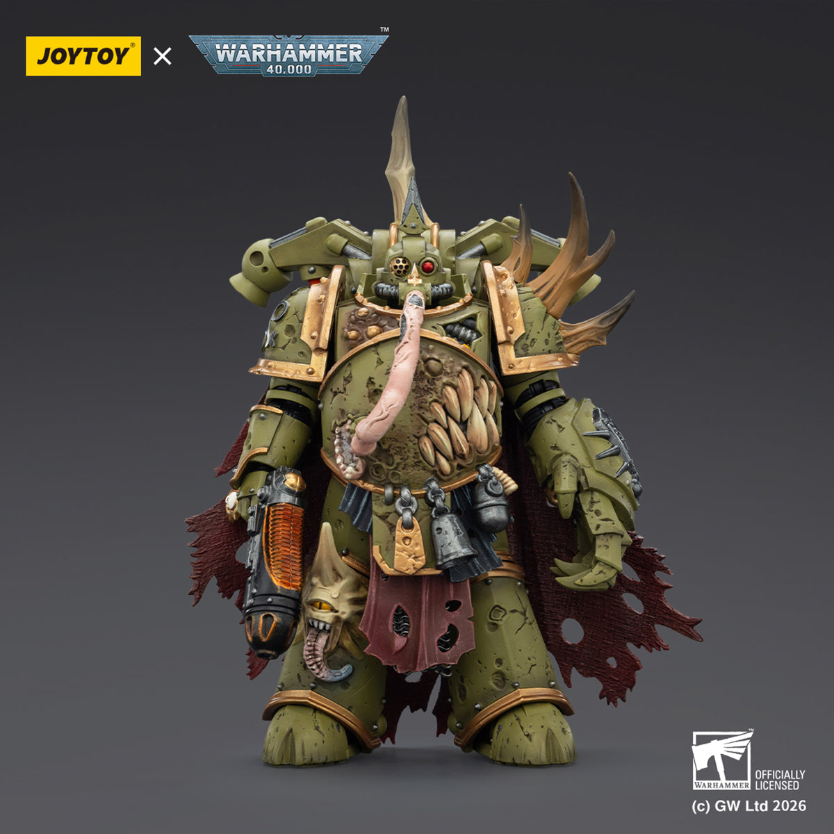 JOYTOY Warhammer 40,000 Death Guard Plague Marine with Bubotic axe and Plague Knife & Champion with Plasma Pistol and Power Fist 1/18 Scale Action Figure