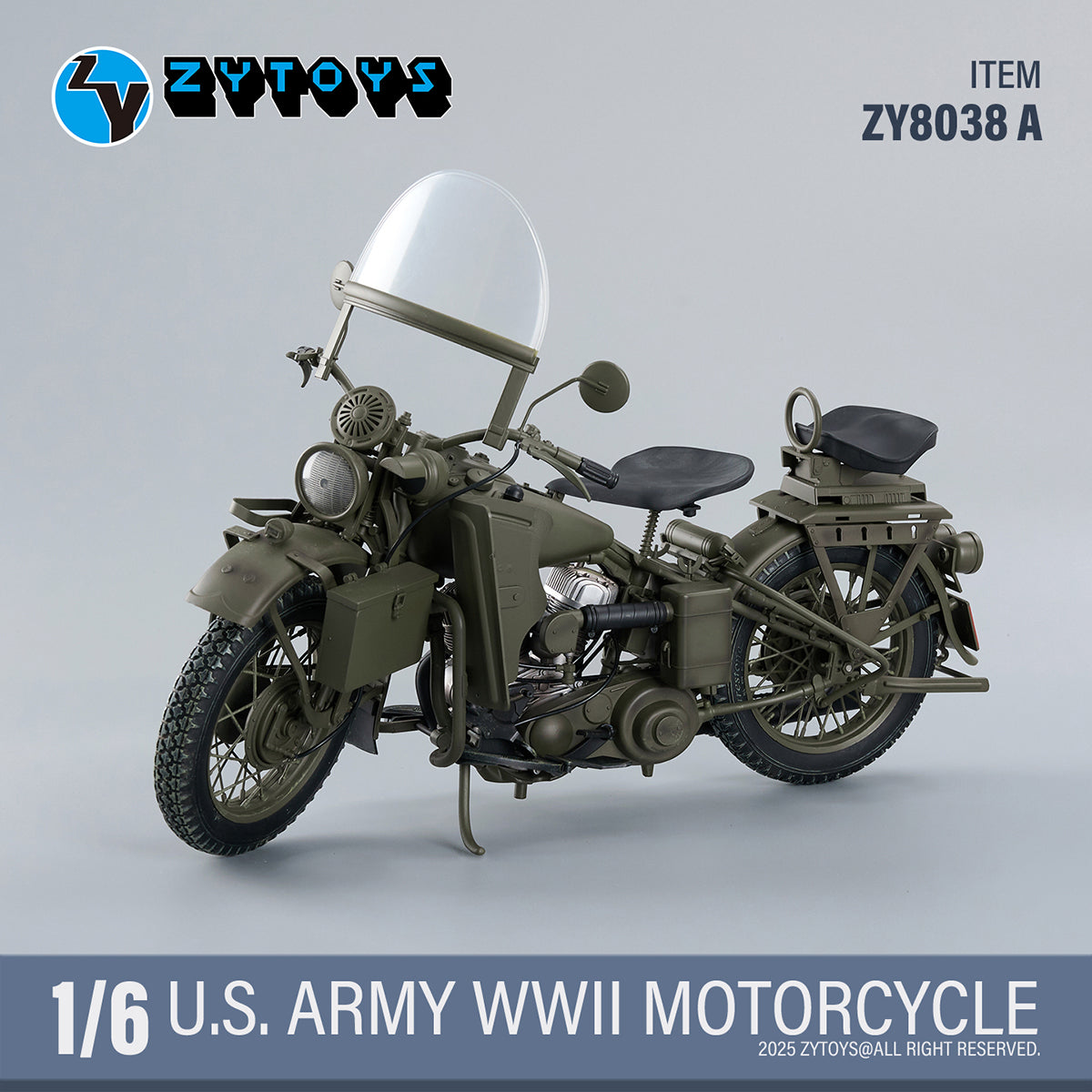 ZYTOYS 1/6 Scale ZY8038A WWII US Army Motorcycle Vehicle Model & Shoulder Bag Set ZY8038B