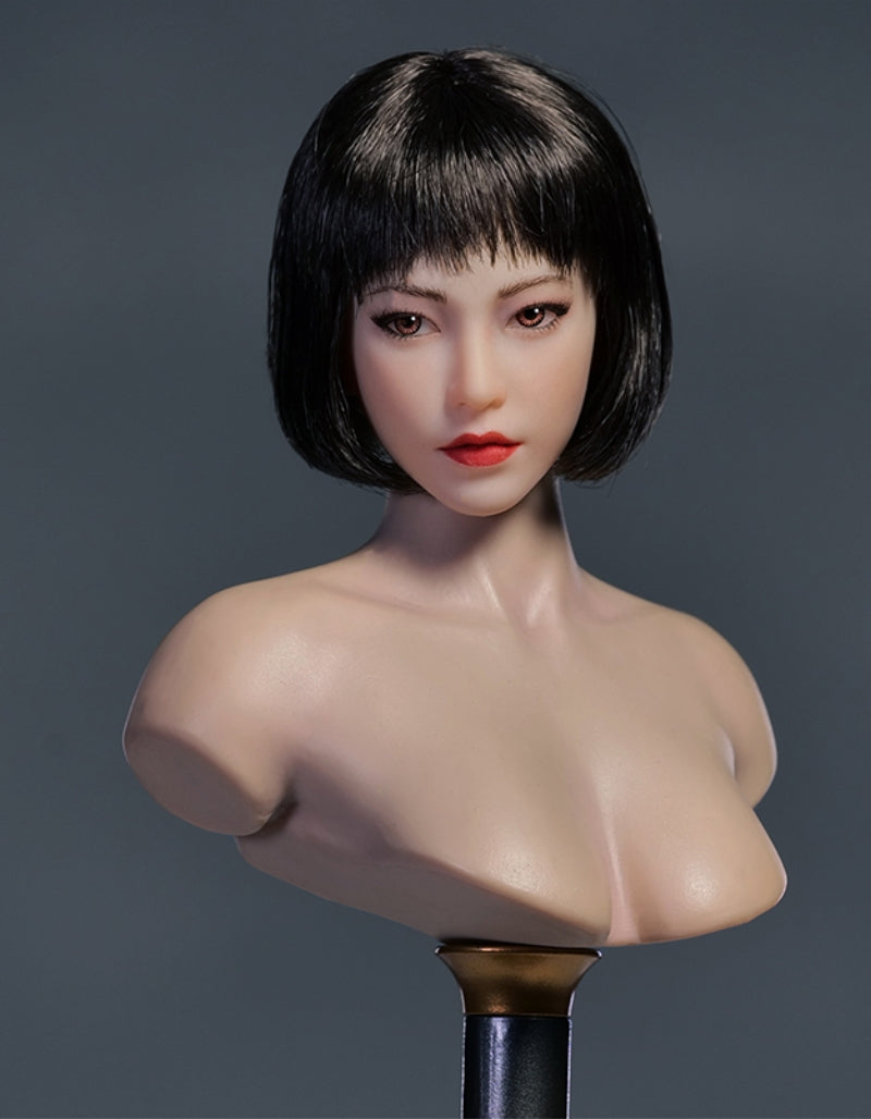 YMTOYS Asian Female Head Sculpt Huali (YMT102C) Realistic Beauty Headplay with Rooted Hair 1/6 Scale fit Action Figure