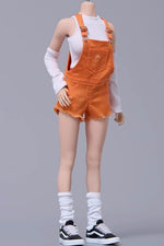 Cdtoys Female Figure Doll Clothes: Orange Suspender Shorts For Female 12-inch Action Figure
