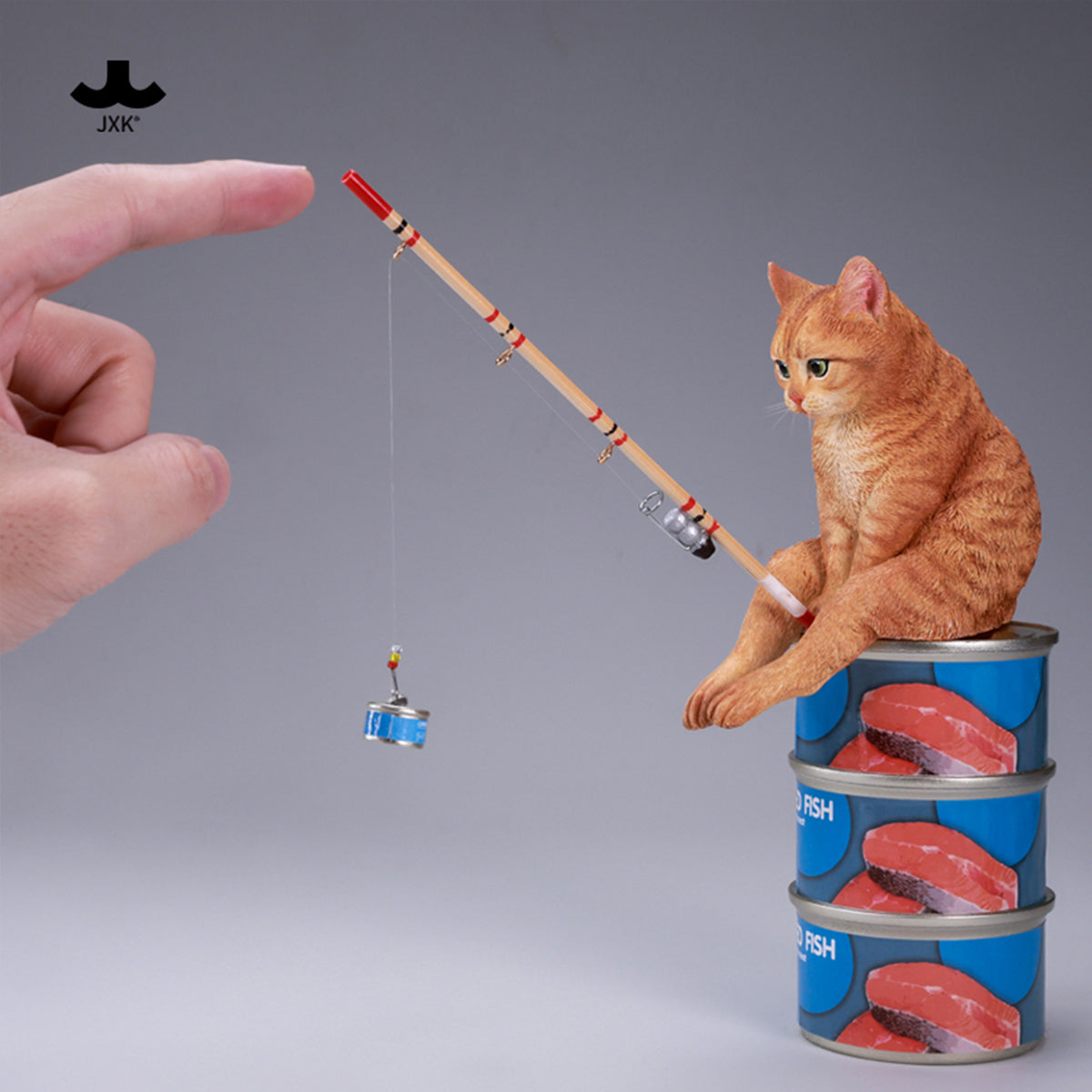 JXK Dream-Fishing Kitten Cat Static Expertly Hand-Painted Lifelike Animal Figurine