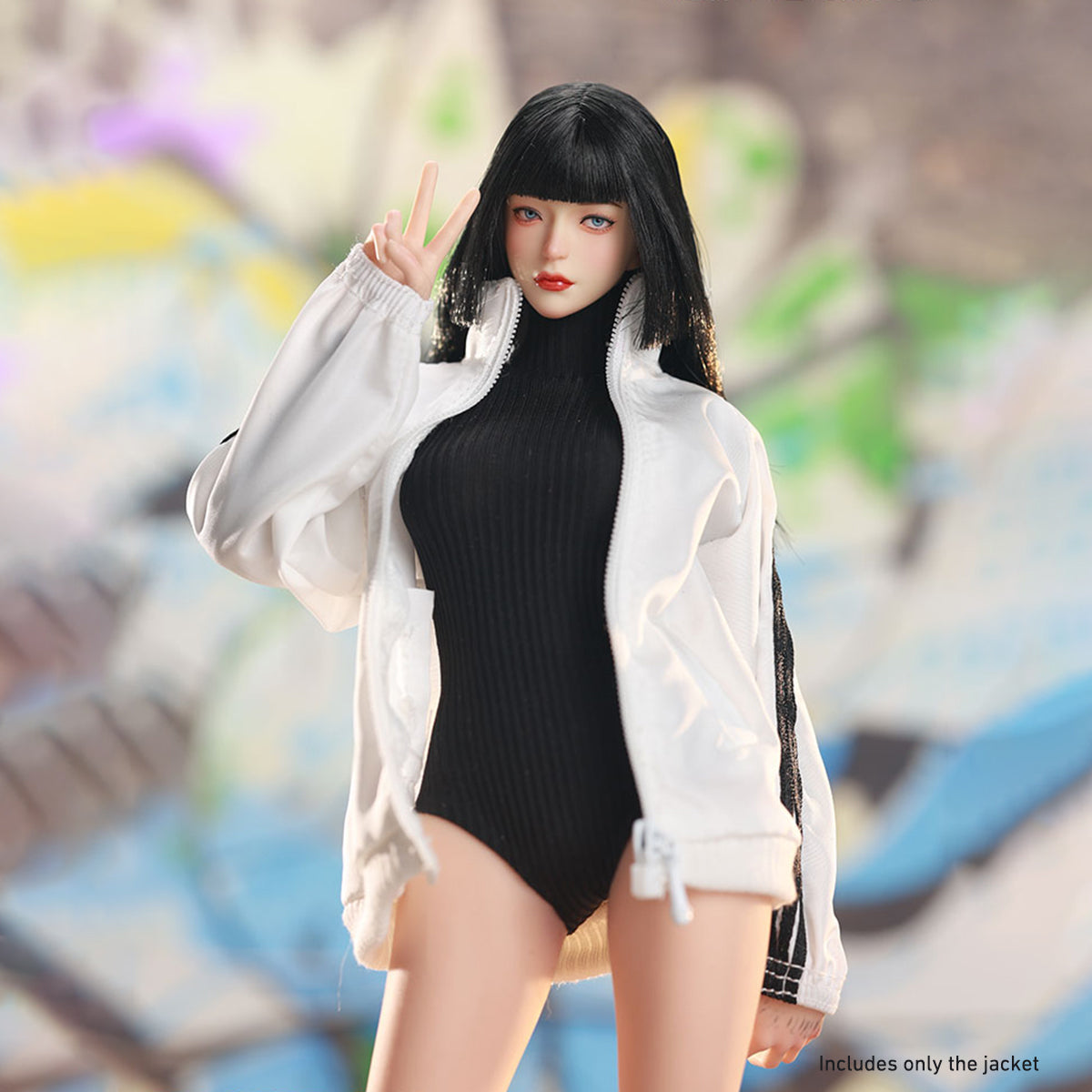 JIAOUDOLL, Female Knee Pads + Bodysuit + Mid-Calf Socks & Female Sportswear Single Jacket & Female Sports Jumpsuit Set Jacket with Jumpsuit, Doll Clothes Accessory for 12-inches Figure