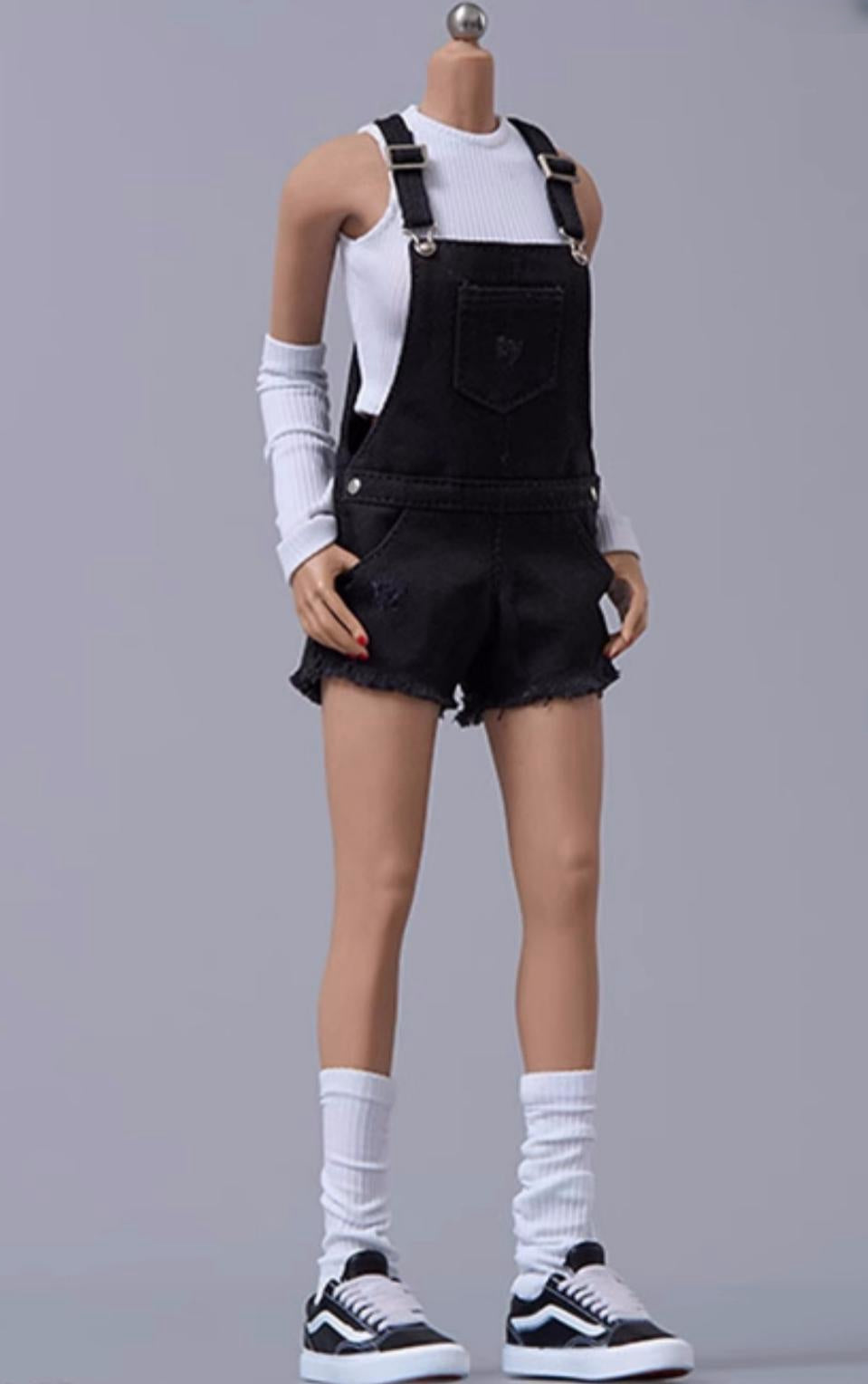 Cdtoys Female Figure Doll Clothes: Black Suspender Shorts For Female 12-inch Action Figure