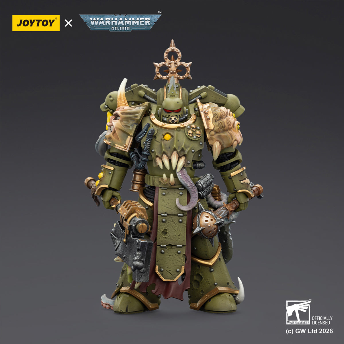 JOYTOY Warhammer 40,000 Death Guard Plague Marine with Bubotic axe and Plague Knife & Champion with Plasma Pistol and Power Fist 1/18 Scale Action Figure
