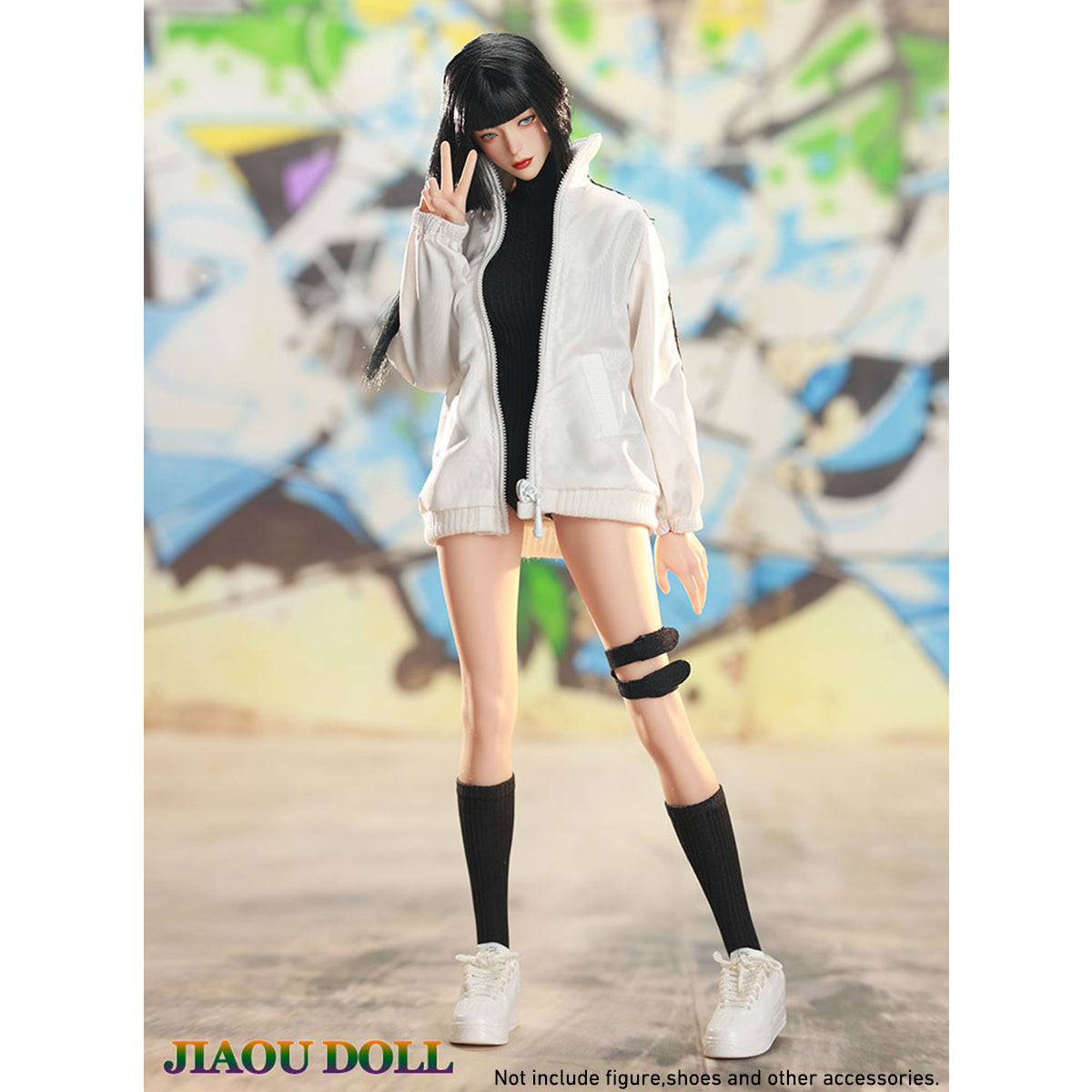 JIAOUDOLL, Female Knee Pads + Bodysuit + Mid-Calf Socks & Female Sportswear Single Jacket & Female Sports Jumpsuit Set Jacket with Jumpsuit, Doll Clothes Accessory for 12-inches Figure