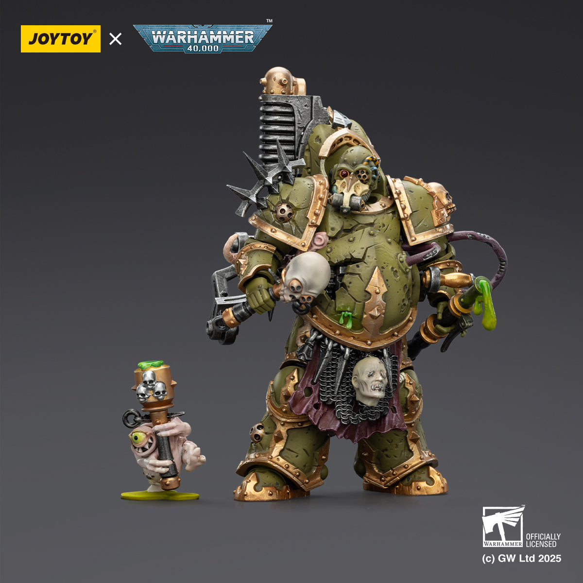 JOYTOY Warhammer Death Guard Lord of Virulence with Power Fist and Twin Plague Spewer & Foul Blightspawn with Plague Sprayer 1/18 Scale Action Figure