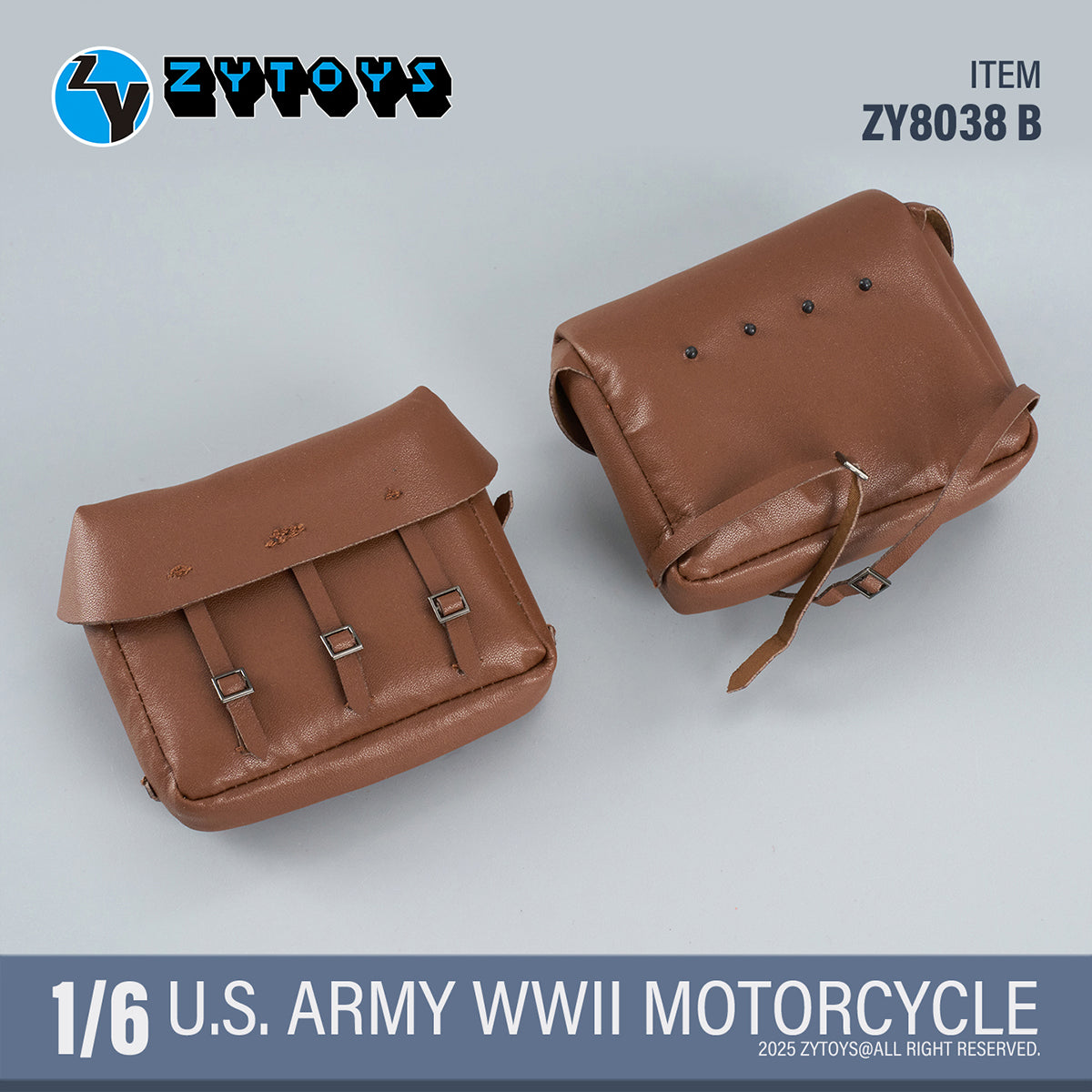 ZYTOYS 1/6 Scale ZY8038A WWII US Army Motorcycle Vehicle Model & Shoulder Bag Set ZY8038B