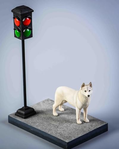 HiPlay JXK Collectible Dog Figure: Husky, Expertly Hand-Painted, Lifelike, Safe Resin, 1:12 Scale Miniature Animal Figurine