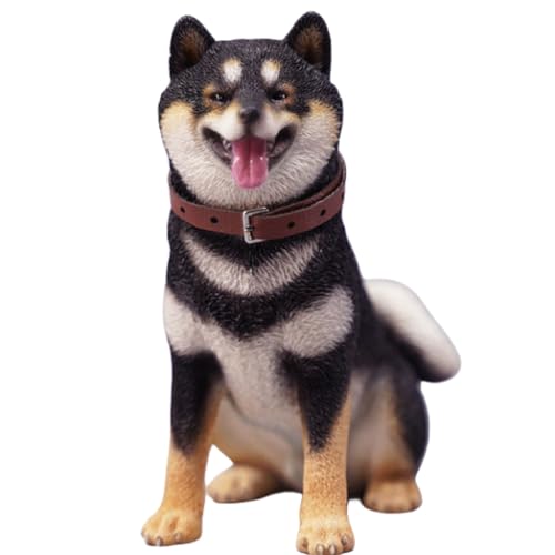 HiPlay JXK Collectible Dog Figure: Sitting Shiba Inu, Expertly Hand-Painted, Lifelike, Safe Resin, 1:6 Scale Miniature Animal Figurine