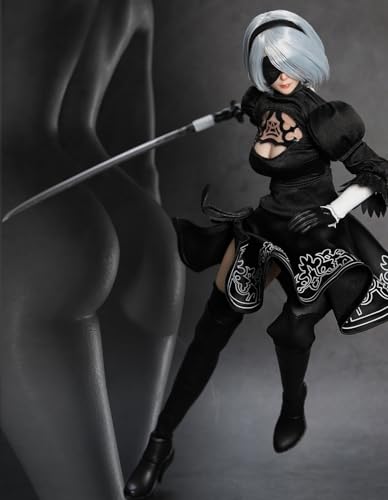 JUGUETE Conjunto completo: Robot humanoide 2B, diseño de ojos sin costuras y móviles, figura de acción femenina en miniatura a escala 1:6