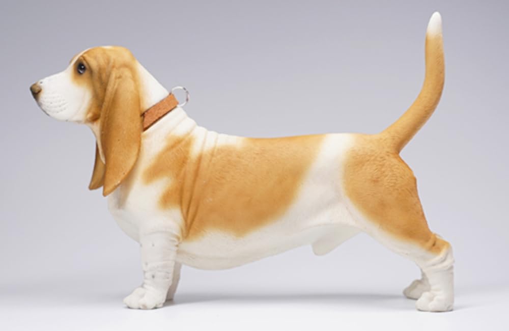 HiPlay JXK Collectible Dog Figure: Basset Hound, Expertly Hand-Painted, Lifelike, Safe Resin, 1:6 Scale Miniature Animal Figurine