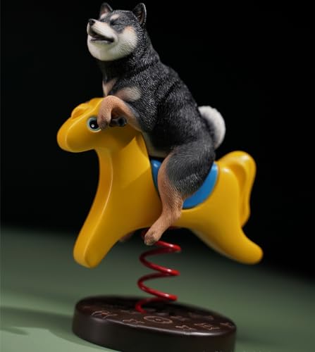 HiPlay JXK Collectible Dog Figure: Rocking Horse Shiba Inu, Expertly Hand-Painted, Lifelike, Safe Resin, 1:6 Scale Miniature Animal Figurine