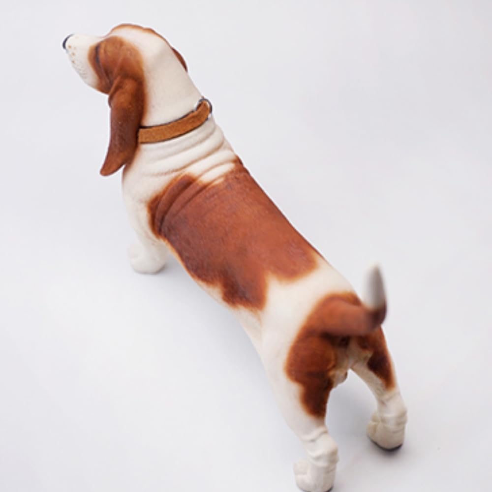 HiPlay JXK Collectible Dog Figure: Basset Hound, Expertly Hand-Painted, Lifelike, Safe Resin, 1:6 Scale Miniature Animal Figurine