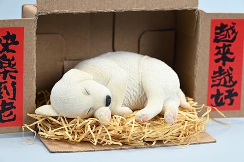 HiPlay JXK Collectible Dog Figure: Sleeping Position Labrador, Expertly Hand-Painted, Lifelike, Safe Resin, 1:4 Scale Miniature Animal Figurine