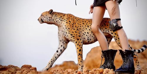 HiPlay JXK Collectible Leopard Figure: Acinonyx Jubatus, Expertly Hand-Painted, Lifelike, Safe Resin, 1:6 Scale Miniature Animal Figurine JXK115