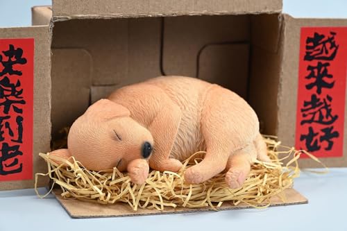 HiPlay JXK Collectible Dog Figure: Sleeping Position Labrador, Expertly Hand-Painted, Lifelike, Safe Resin, 1:4 Scale Miniature Animal Figurine