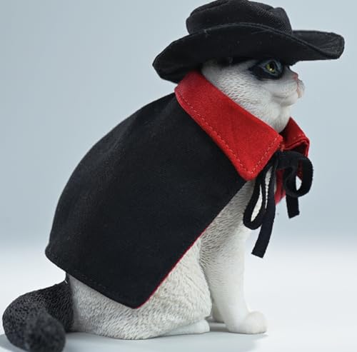 HiPlay JXK Collectible Cat Figure: Zorro Cat Model, Expertly Hand-Painted, Lifelike, Safe Resin, Miniature Animal Figurine CW2303