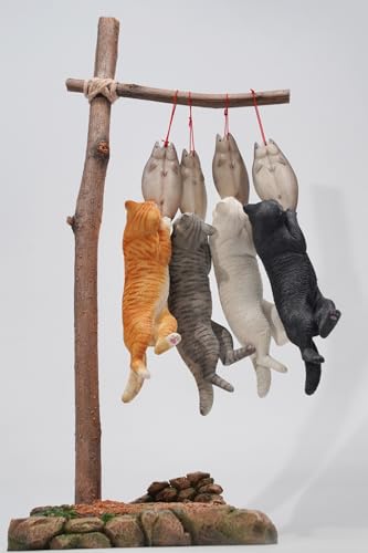 JXK Collectible Cat Figure: Cats That eat Fish 2.0, Expertly Hand-Painted, Lifelike, Safe Resin, 1:6 Scale Miniature Animal Figurine