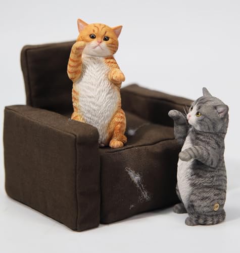 HiPlay JXK Collectible Cat Figure: Gray Standing Cat, Expertly Hand-Painted, Lifelike, Safe Resin, 1:6 Scale Miniature Animal Figurine