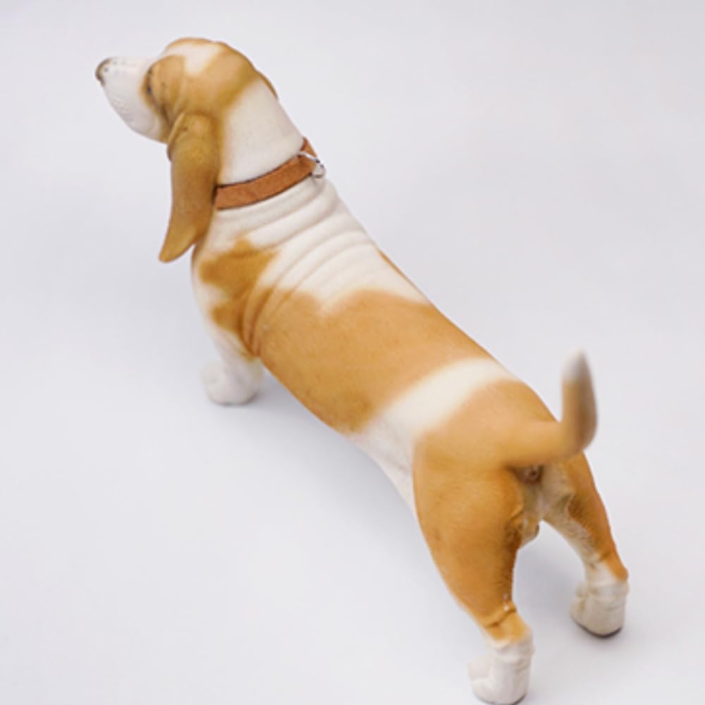 HiPlay JXK Collectible Dog Figure: Basset Hound, Expertly Hand-Painted, Lifelike, Safe Resin, 1:6 Scale Miniature Animal Figurine