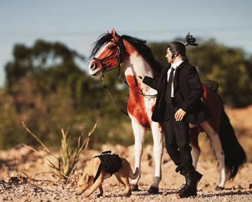 HiPlay JXK Collectible Horse Figure: Brownish White American Paint Horse, Expertly Hand-Painted, Lifelike, Safe Resin, 1:6 Scale Miniature Animal Figurine