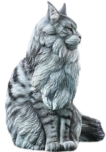 HiPlay JXK Collectible Cat Figure: Maine Coon, Expertly Hand-Painted, Lifelike, Safe Resin, 1:6 Scale Miniature Animal Figurine JXK193A