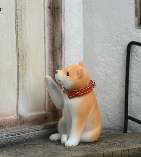 HiPlay JXK Small Collectible Dog Figure: Flocking Shiba Inu, 1:12 Scale Miniature Animal Figurine