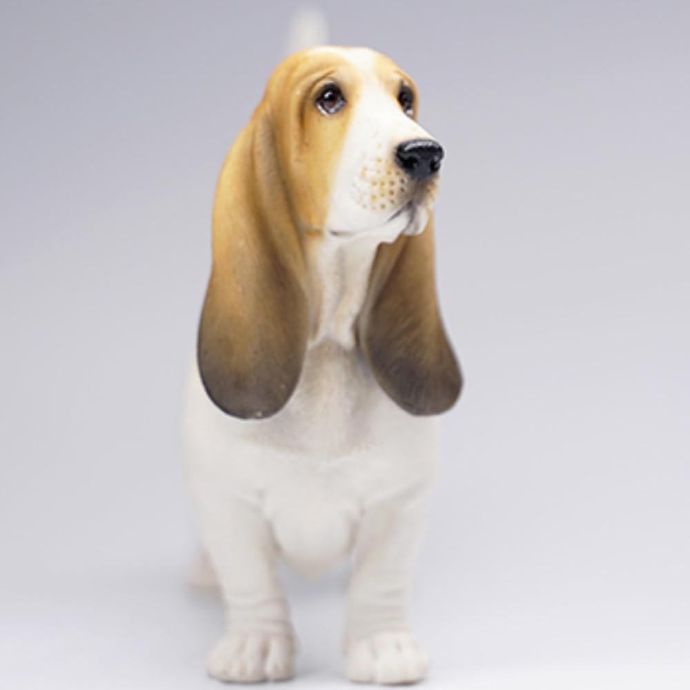 HiPlay JXK Collectible Dog Figure: Basset Hound, Expertly Hand-Painted, Lifelike, Safe Resin, 1:6 Scale Miniature Animal Figurine